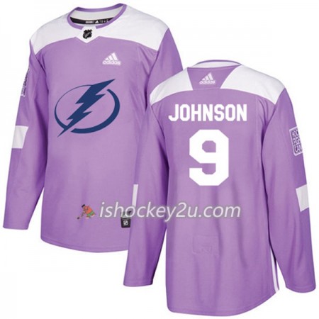Mænd NHL Tampa Bay Lightning Trøje Tyler Johnson 9 Adidas 2017-2018 Lilla Fights Cancer Practice Authentic